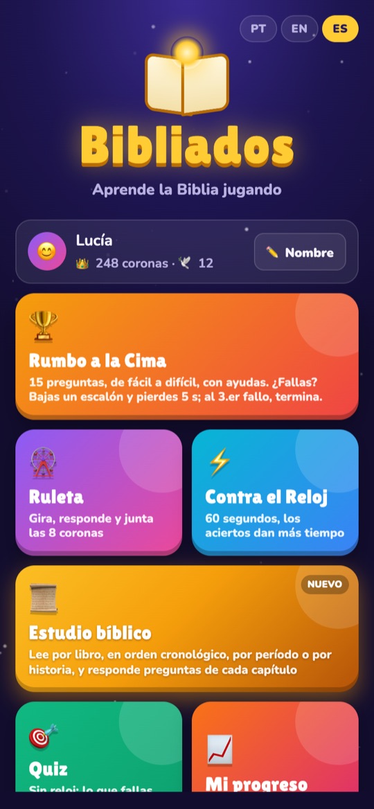 Pantalla de inicio de Bibliados